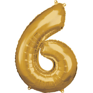 Large Number 6 Gold Foil Balloon N34 Packaged 88 cm x 60 cm
