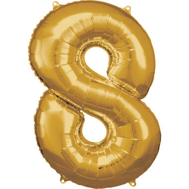 Large Number 8 Gold Foil Balloon N34 Packaged 86 cm x 57 cm