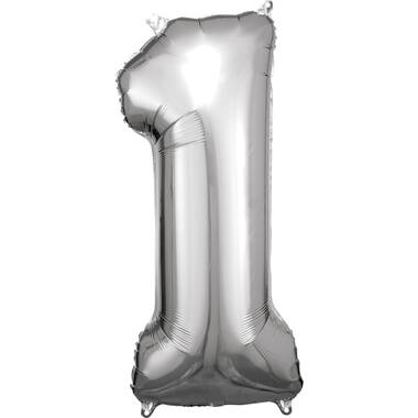 Large Number 1 Silver Foil Balloon N34 Packaged 88 cm x 38 c