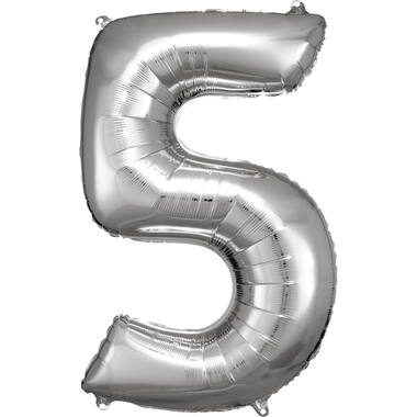 Large Number 5 Silver Foil Balloon N34 Packaged 92 cm x 57 c