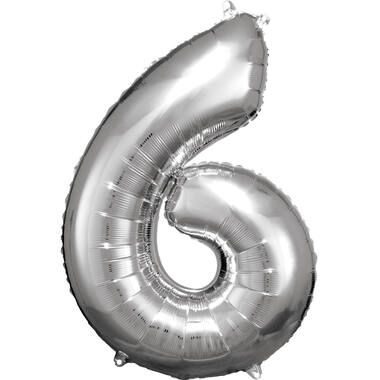 Large Number 6 Silver Foil Balloon N34 Packaged 88 cm x 60 c