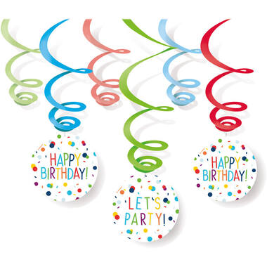 6 Swirl Decorations Confetti Birthday Foil / Paper 80 cm