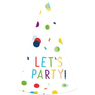8 Party Cone Hats Confetti Birthday Paper Height 16 cm
