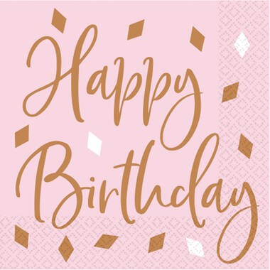 16 Napkins Rose Gold Birthday Happy Birthday 33 x 33 cm