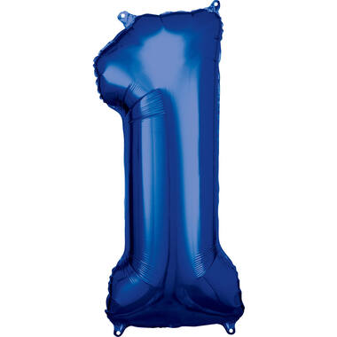 Large Number 1 Blue Foil Balloon N34 Packaged 88 cm x 38 cm