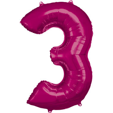 Large Number 3 Pink Foil Balloon N34 Packaged 92 cm x 58 cm