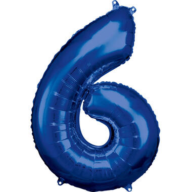 Large Number 6 Blue Foil Balloon N34 Packaged 88 cm x 60 cm