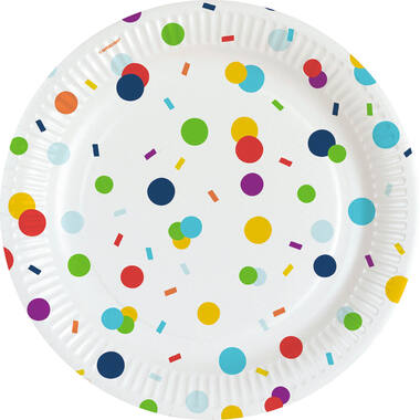 8 Plates Confetti Birthday Round Paper 23 cm
