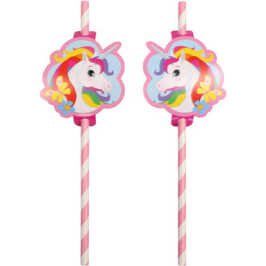 8 Paper Drinking Straws Unicorn 19,7 cm