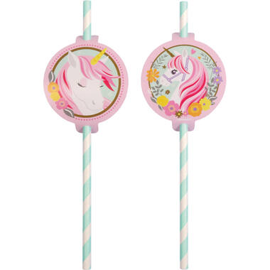 8 Paper Drinking Straws Magical Unicorn 19,7 cm