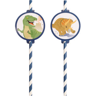 8 Paper Drinking Straws Happy Dinosaur 19,7 cm