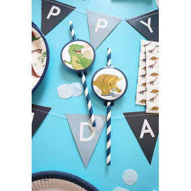 8 Paper Drinking Straws Happy Dinosaur 19,7 cm
