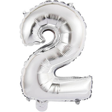 Mini Number 2 Silver Foil Balloon N16 Packaged 34 cm x 24 cm