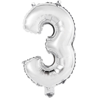 Mini Number 3 Silver Foil Balloon N16 Packaged 34 cm x 21 cm