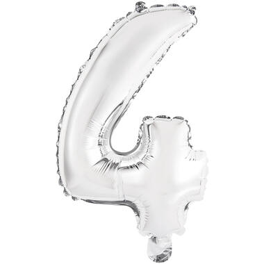 Mini Number 4 Silver Foil Balloon N16 Packaged 35 cm x 23 cm