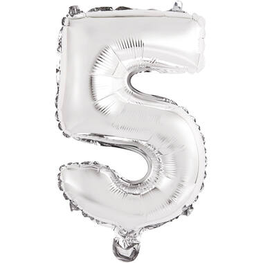 Mini Number 5 Silver Foil Balloon N16 Packaged 34 cm x 22 cm