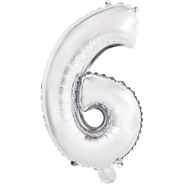Mini Number 6 Silver Foil Balloon N16 Packaged 36 cm x 22 cm