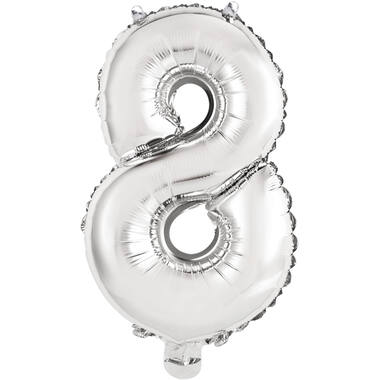 Mini Number 8 Silver Foil Balloon N16 Packaged 36 cm x 22 cm