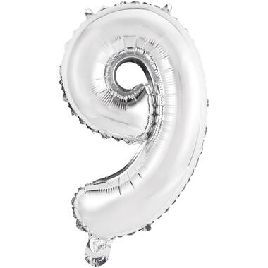 Mini Number 9 Silver Foil Balloon N16 Packaged 36 cm x 22 cm