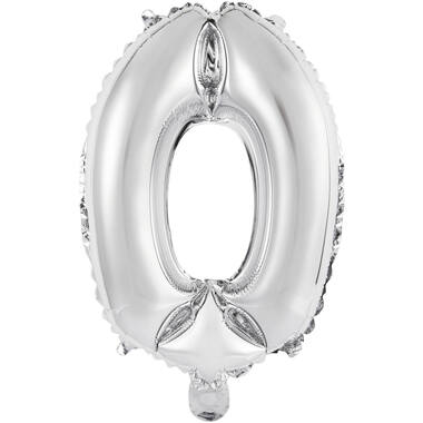 Mini Number 0 Silver Foil Balloon N16 Packaged 34 cm x 23 cm