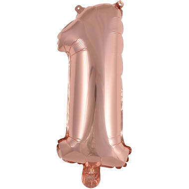 Mini Number 1 Rose Gold Foil Balloon N16 Packaged 35 cm x 16 cm