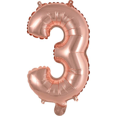 Mini Number 3 Rose Gold Foil Balloon N16 Packaged 34 cm x 21 cm