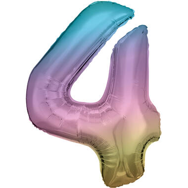 Large Number 4 Rainbow Pastel Foil Balloon N34 Packaged 93 cm x 65 cm