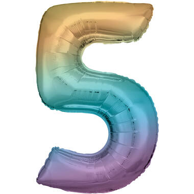 Large Number 5 Rainbow Pastel Foil Balloon N34 Packaged 92 cm x 57 cm