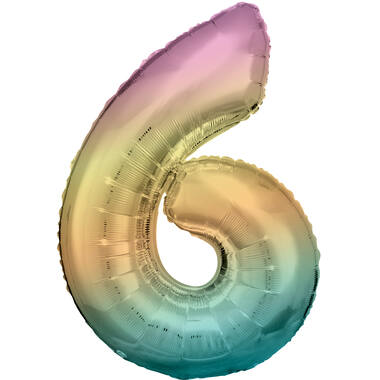 Large Number 6 Rainbow Pastel Foil Balloon N34 Packaged 88 cm x 60 cm