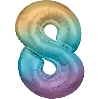 Large Number 8 Rainbow Pastel Foil Balloon N34 Packaged 86 cm x 57 cm