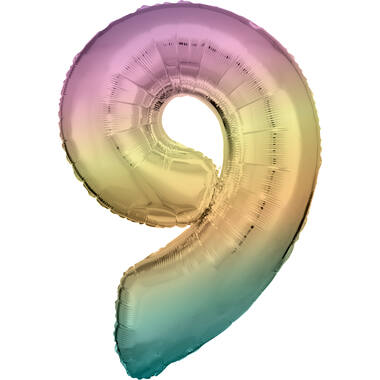 Large Number 9 Rainbow Pastel Foil Balloon N34 Packaged 89 cm x 60 cm