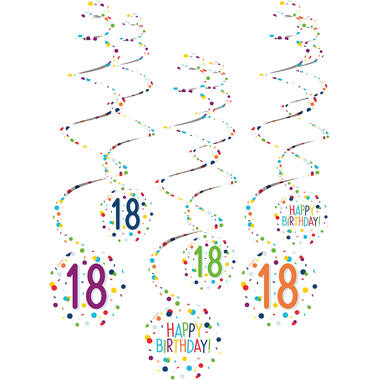6 Swirl Decorations 18 Confetti Birthday Paper 61 cm