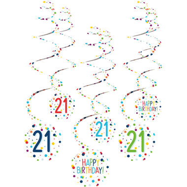 6 Swirl Decorations 21 Confetti Birthday Paper 61 cm
