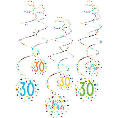 6 Swirl Decorations 30 Confetti Birthday Paper 61 cm