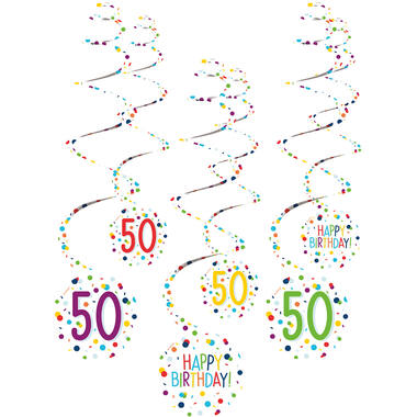 6 Swirl Decorations 50 Confetti Birthday Paper 61 cm