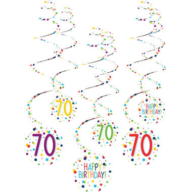 6 Swirl Decorations 70 Confetti Birthday Paper 61 cm