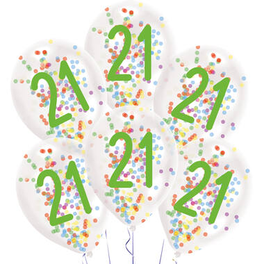6 Latex Balloons Droplets 21 Confetti Birthday 1C Confetti Filled Paper 27.5 cm / 11"