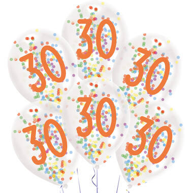 6 Latex Balloons Droplets 30 Confetti Birthday 1C Confetti Filled Paper 27.5 cm / 11"
