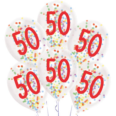 6 Latex Balloons Droplets 50 Confetti Birthday 1C Confetti Filled Paper 27.5 cm / 11"