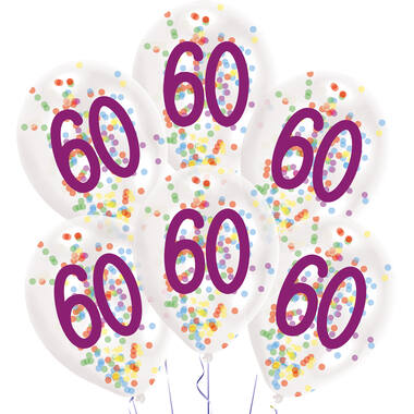 6 Latex Balloons Droplets 60 Confetti Birthday 1C Confetti Filled Paper 27.5 cm / 11"
