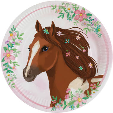 8 Plates Beautiful Horses Round Paper 23 cm