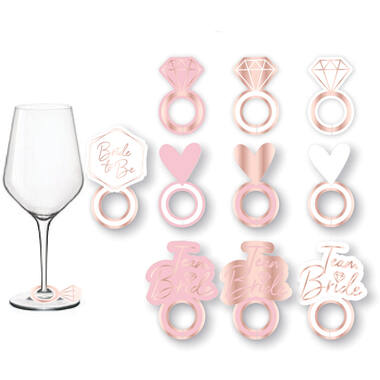 8 Prosecco Glass Markers Hen Party Rose Gold - Pink Paper 5 x 2.9 cm