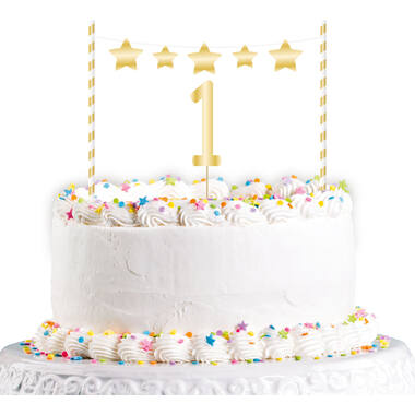 Cake Decoration Kit 1st Birthday Gold 19 cm 2 pcs.