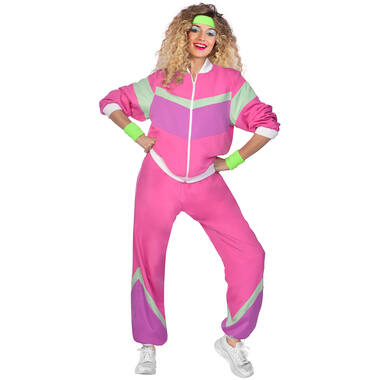 Mens Costume 80's Joggersuit Pink S