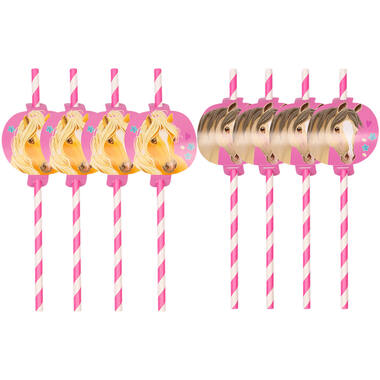 8 Pretty Pony Drinking Straws with Cutouts Paper