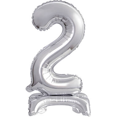 Mini Number 2 Silver Foil Balloon N16 Packaged 39 cm x 22 cm