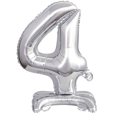 Mini Number 4 Silver Foil Balloon N16 Packaged 39 cm x 28 cm