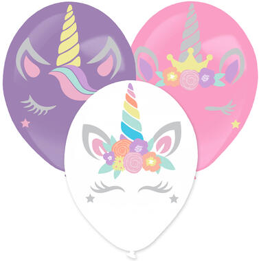 3 Latex Balloons Assorted 35.5 cm with Unicorn Stickers Paper