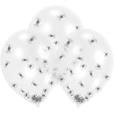 6 Latex Balloons Clear Spider Filled 27.5 cm / 11"