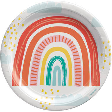 8 Plates Retro Rainbow Round Papier 23 cm